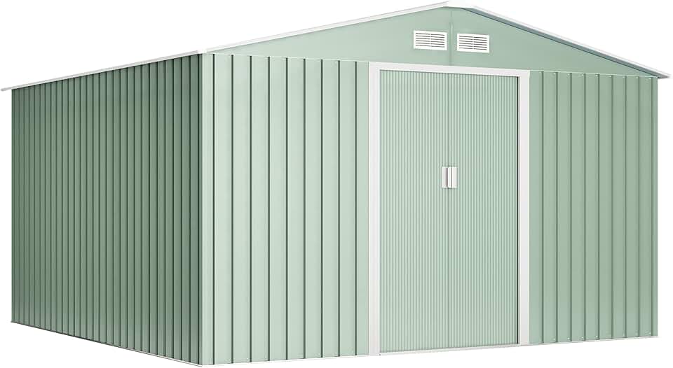 etezen - abri de jardin métal - 10,2m2 - double porte coulissante, grilles de ventilation