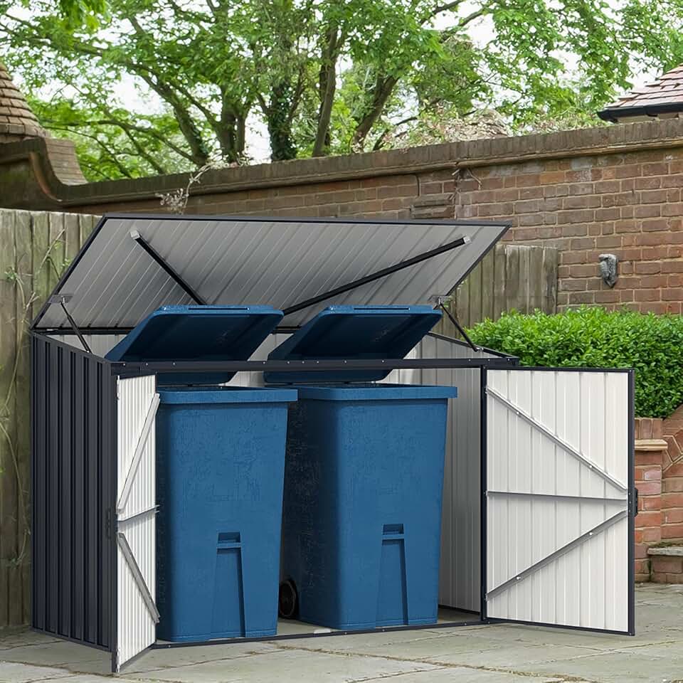etezen Abri de Jardin en Métal Galvanisé 1,9 M³, Cabane de Jardin Exterieur avec Double Porte Verrouillable, Couvercle Rabattable, Vérin à Gaz Hydraulique, Cache Poubelle pour Vélo, Outils