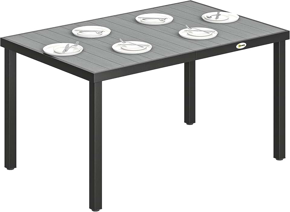 etezen - table de jardin 140x90x74 cm - plateau lattes, pieds acier