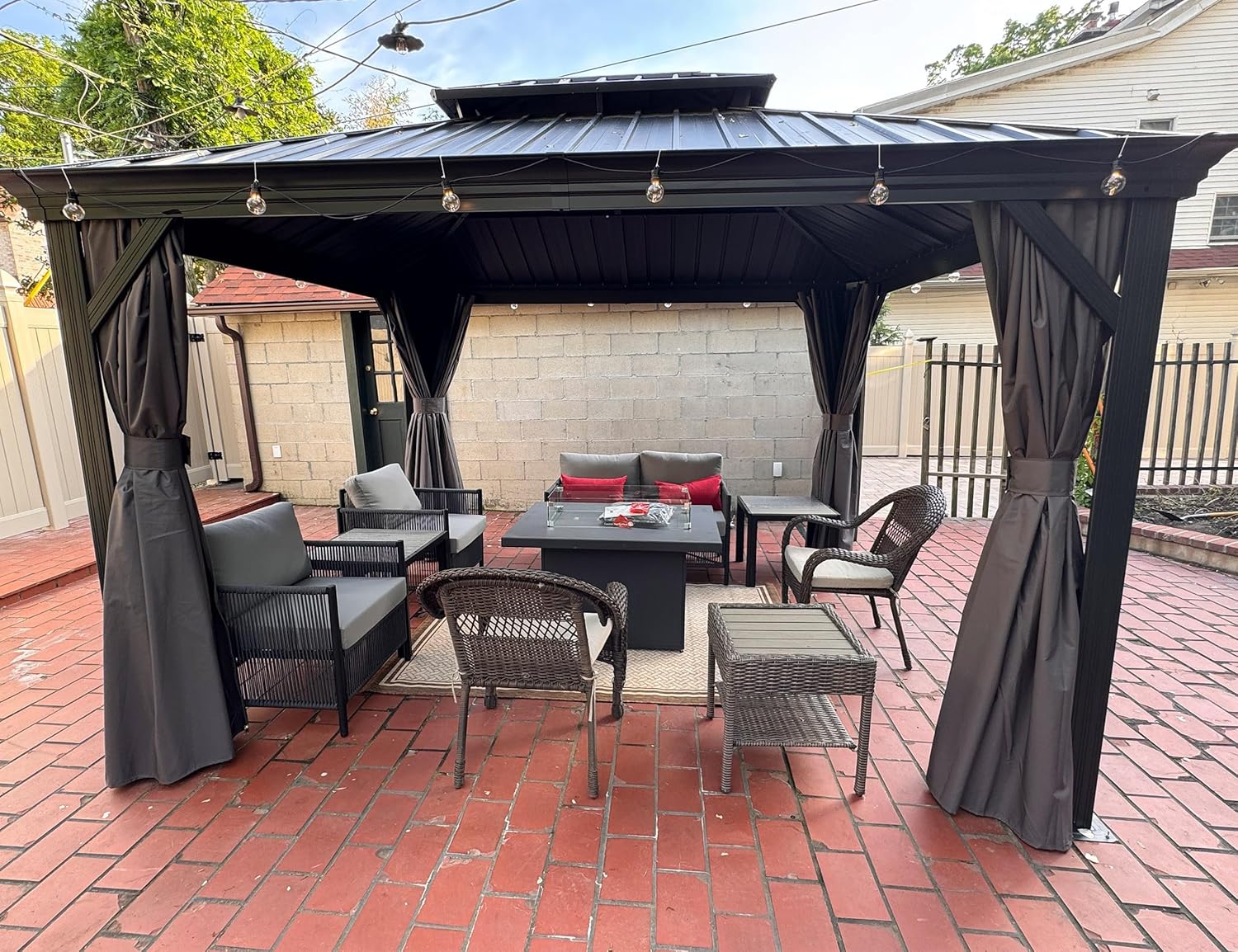 etezen - tonnelle aluminium 4x3m, éclairage intégré, rideaux, gouttière