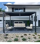 etezen Pergola Bioclimatique en Aluminium 3 x 3,65 m, Tonnelle de Jardin Exterieur Imperméab...
