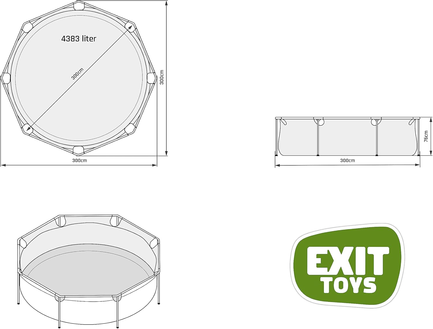 etezen - Piscine Tubulaire Lime - 300x76cm - Pompe filtrante, entrée basse, cadre stable, vert