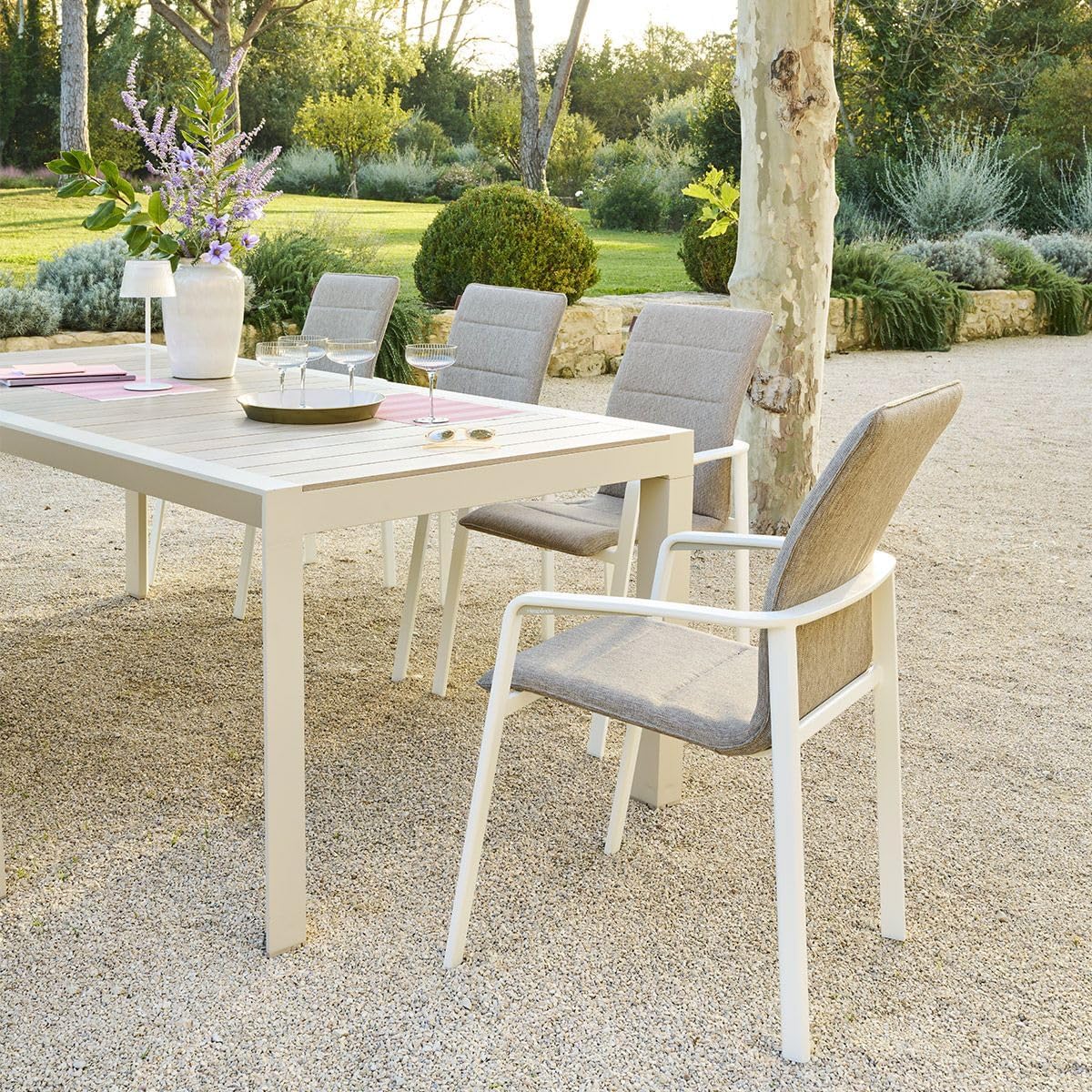 etezen - Table de jardin Évasion 8 places - aluminium, effet bois, lin et argile