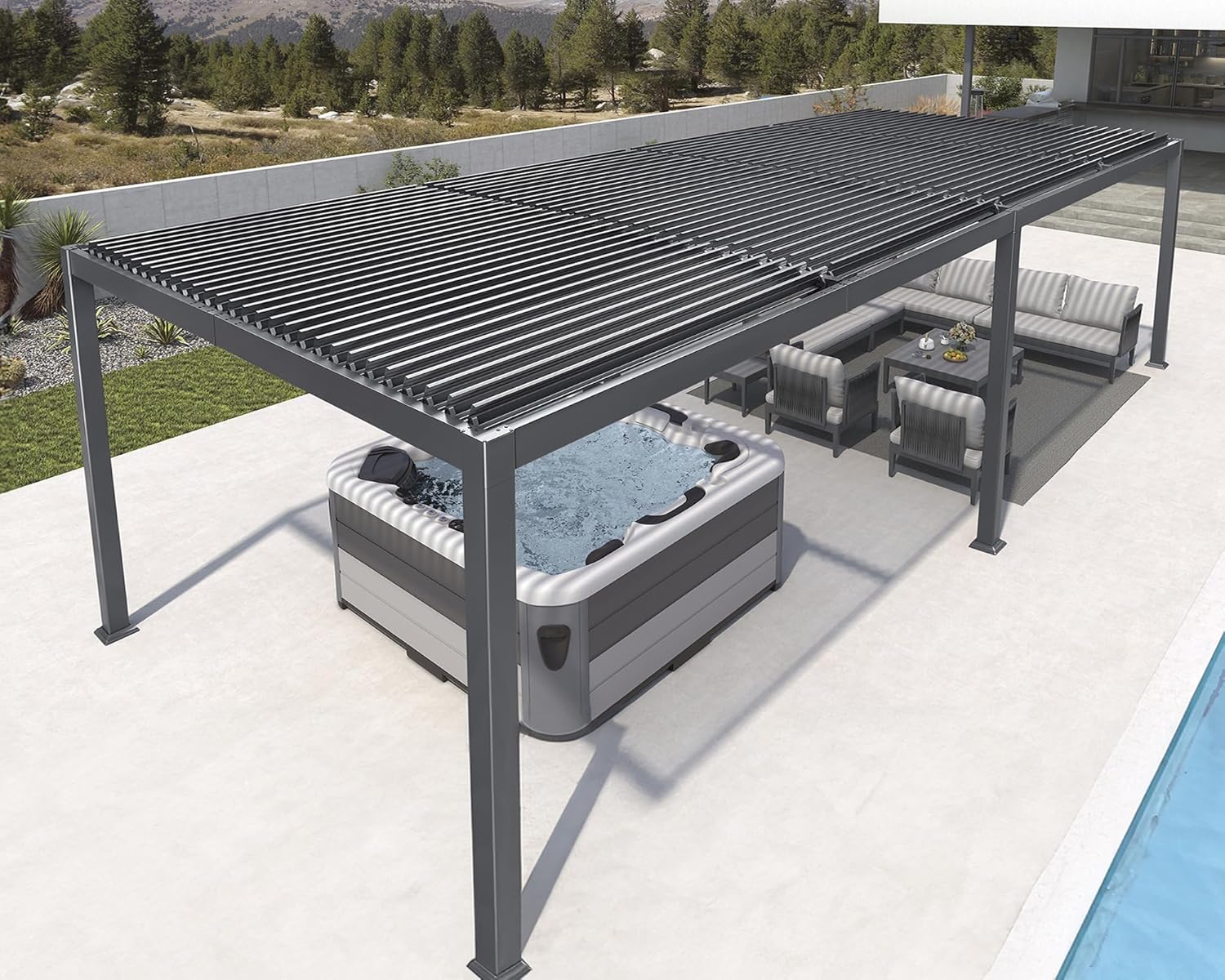 etezen - Pergola bioclimatique série - 3,5x8,5m - aluminium, lames orientables, jardin, terrasse, gris