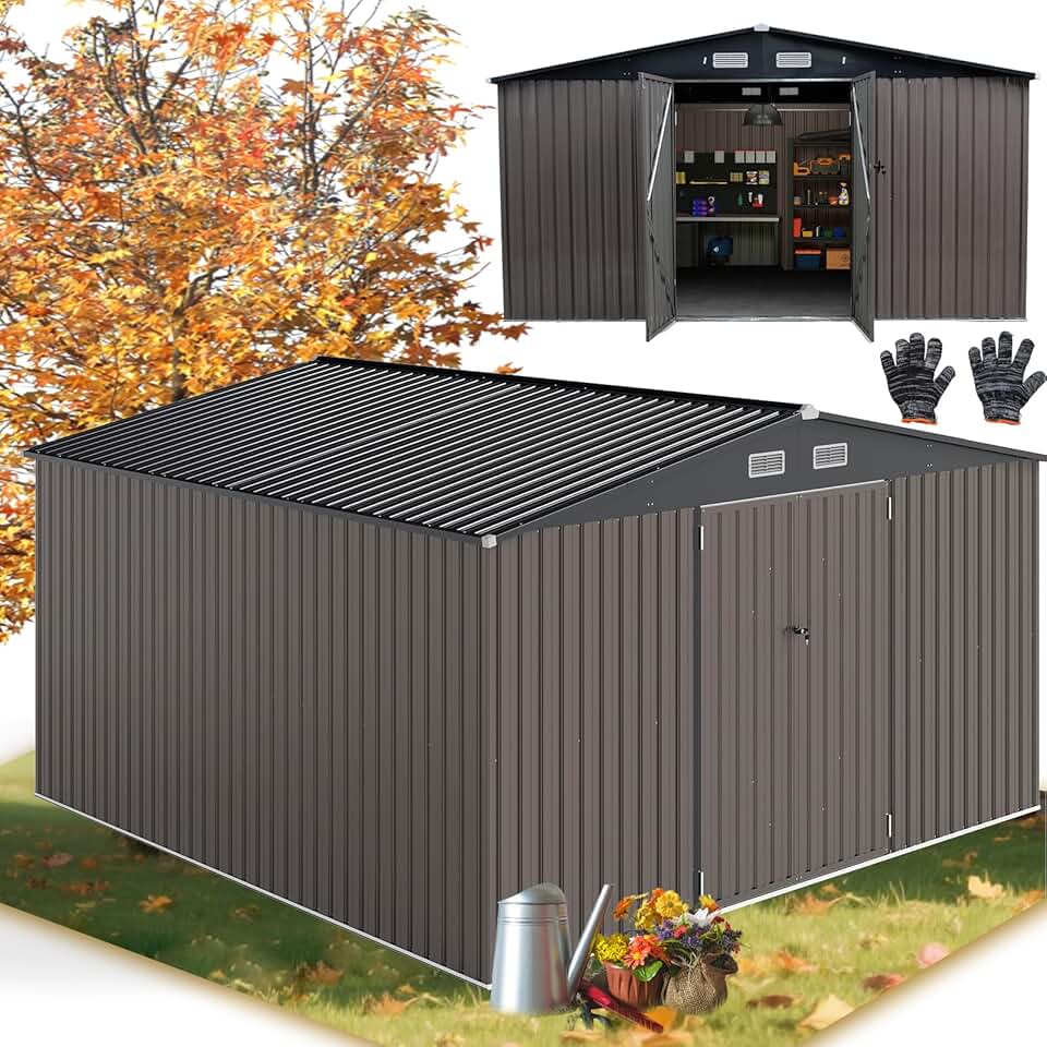 etezen - abri de jardin métal - 350x350x198cm - 2 portes, 12m², toit incliné, 25m³