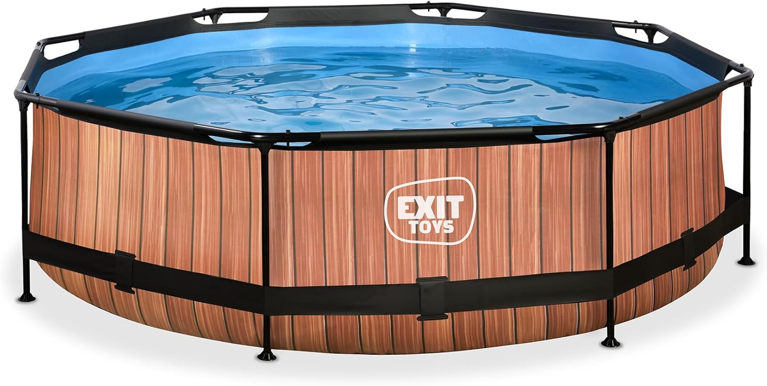 etezen Piscine Tubulaire Wood - ø300x76cm - Piscine Hors Sol Ronde avec Pompe Filtrante à Cartouche - Entrée Basse - Idéal pour Les Jeunes Enfants - Cadre Stable - Design Unique - Marron