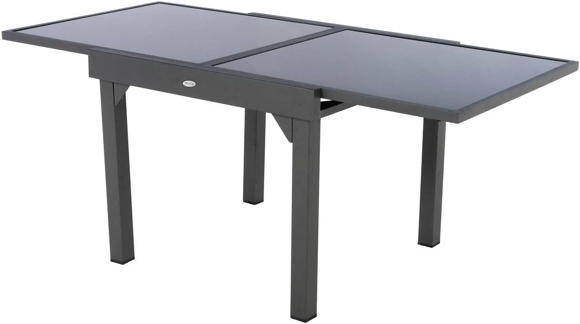 etezen - Table Piazza Gris Graphite extensible 8 places - Aluminium anti-rouille, verre trempé, rallonge coulissante.