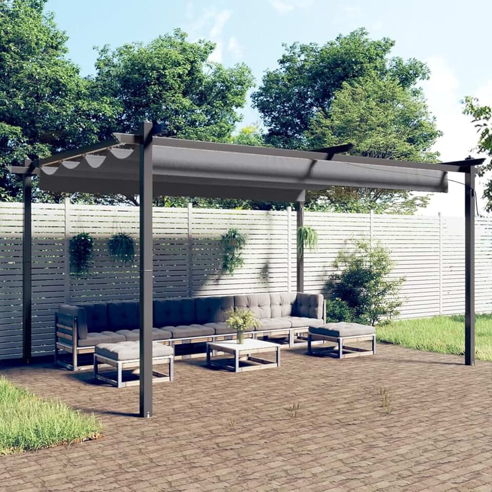 etezen - tonnelle extensible 4x3m, toit ouvrant, protection UV, anthracite