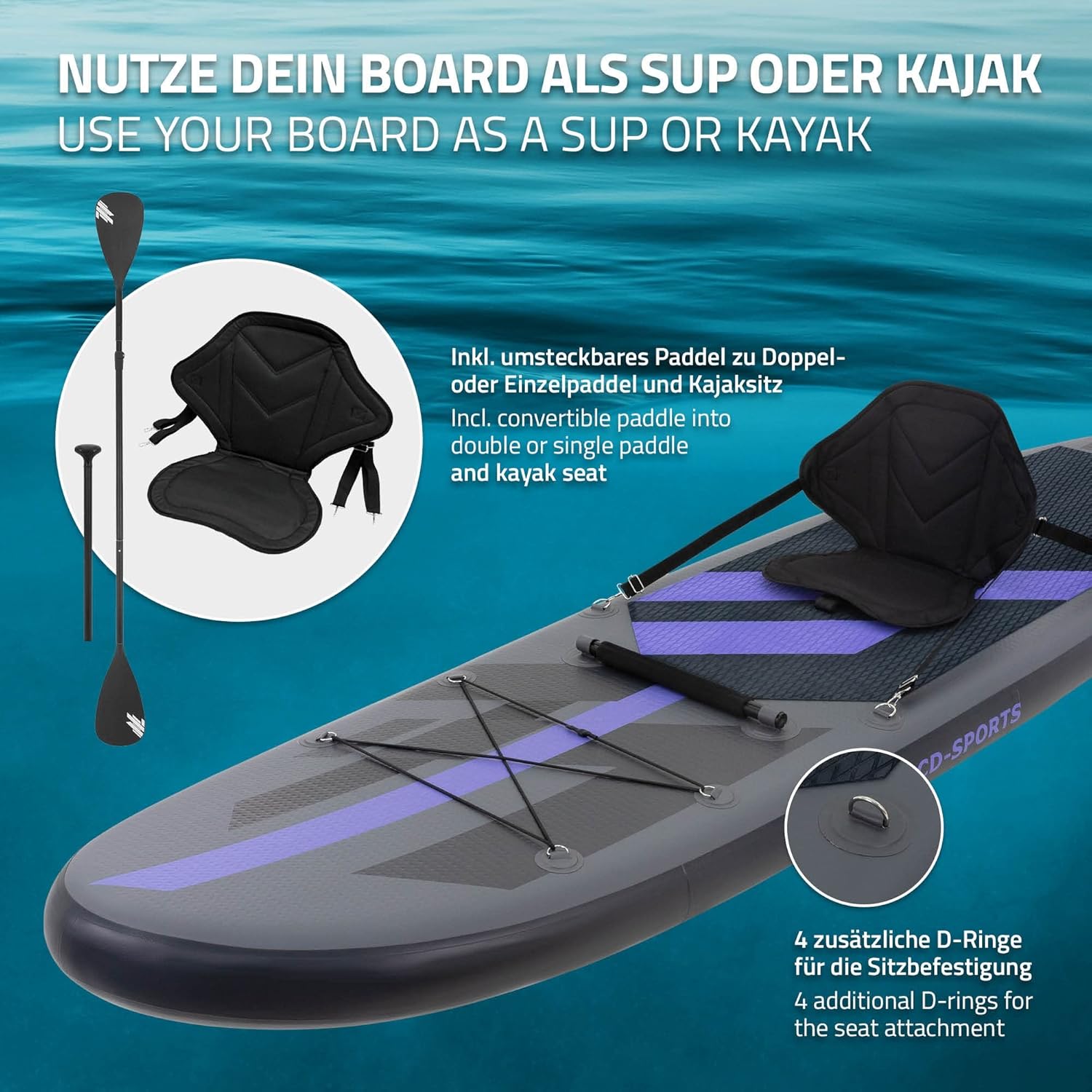 etezen - Stand Up Paddle Gonflable - 305/308/320/380 cm - PVC, 120/150 kg, 10/15 cm
