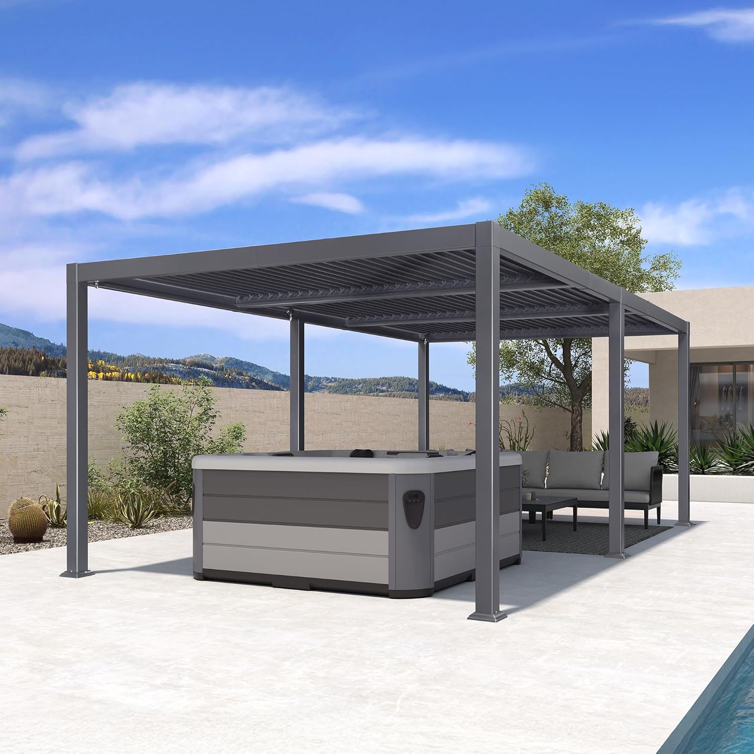 etezen - pergola bioclimatique - 3,5x6,35m - aluminium, lames orientables, résistante intempéries