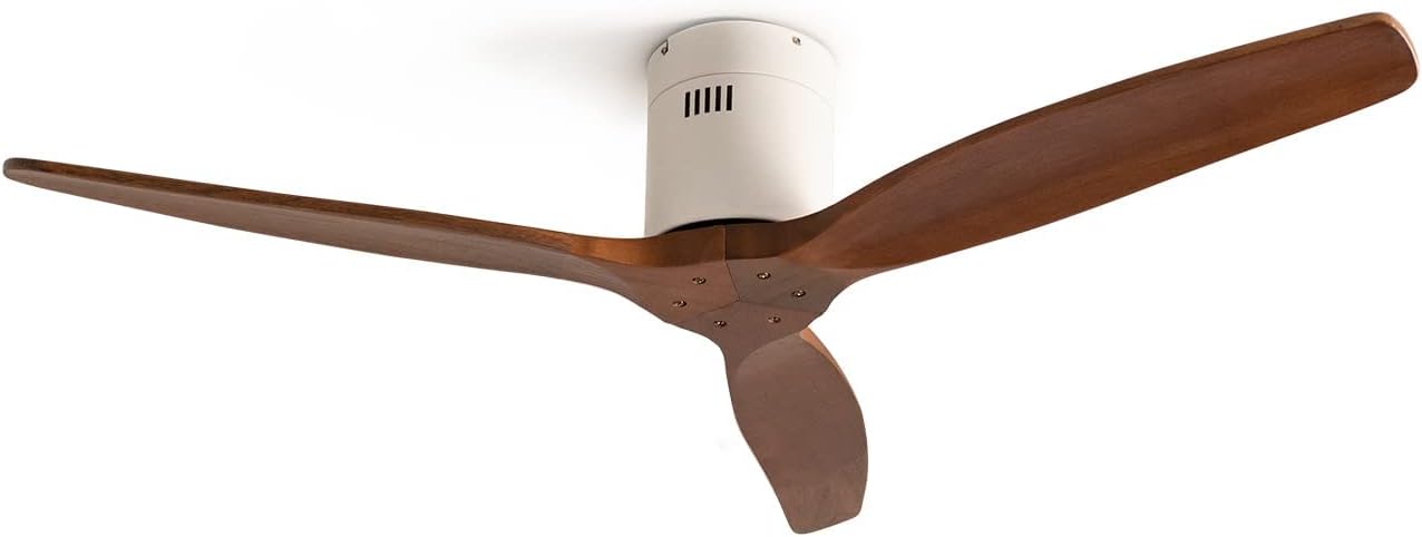 CREATE / WINDCALM M/Ventilateur de plafond ABS avec télécommande blanc pales effet bois foncé / 40W, Silencieux, Ø132 cm, 6 vitesses, minuterie, été-hiver, double hauteur