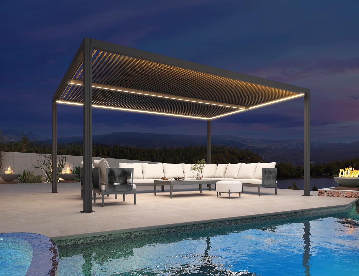 etezen - Pergola bioclimatique aluminium 4,8x3,68m, LED, lames orientables